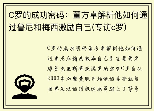 C罗的成功密码：董方卓解析他如何通过鲁尼和梅西激励自己(专访c罗)